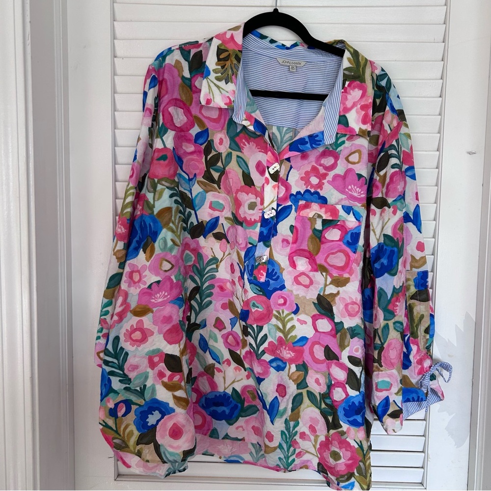 John Mark Floral Print Tunic Blouse Plus Size 3XL Pink Blue Shirt Top - Picture 9 of 9